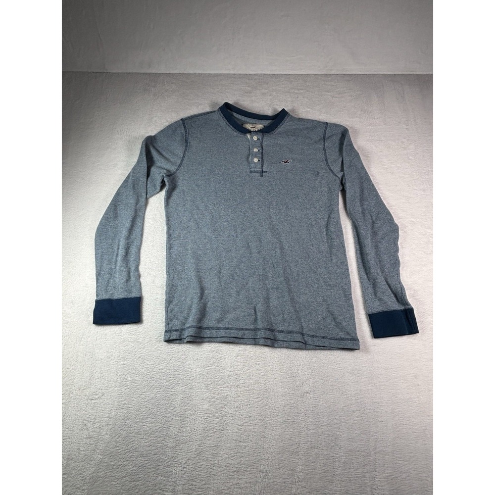 Hollister Mens Blue Long Sleeve Henley Waffle Knit Pullover Shirt Size Large